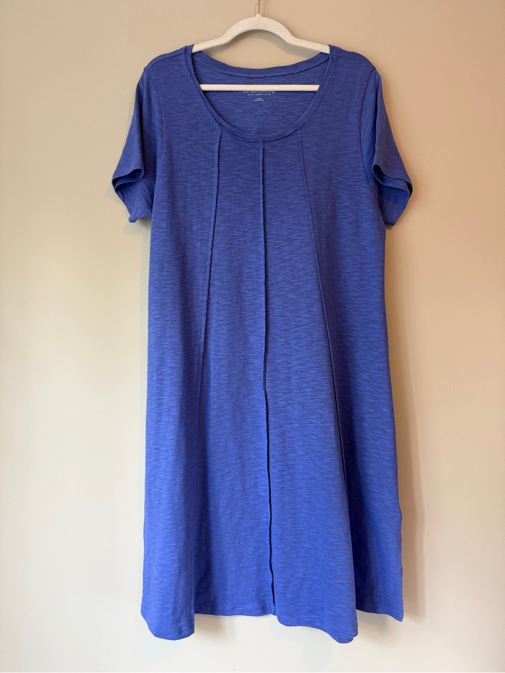 Soft Surroundings T-Shirt Dress Sz L Blue Periwinkle Pintuck Scoop Neck Cotton